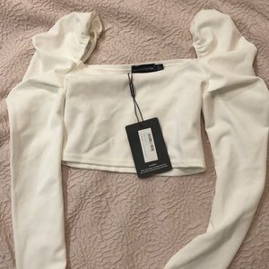 NWT PLT White Puff Sleeve Crop Top
